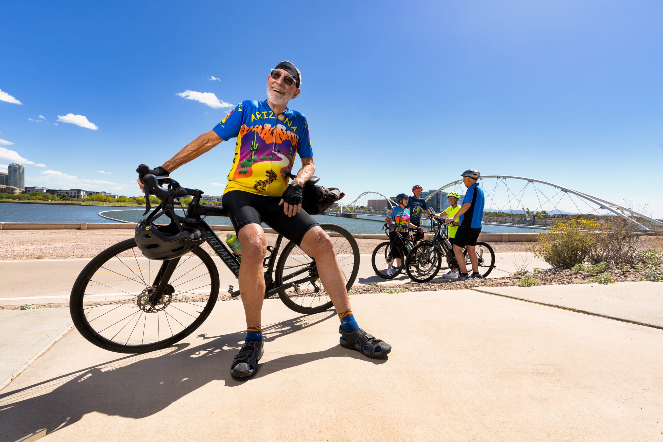 Man and friends biking in Tempe