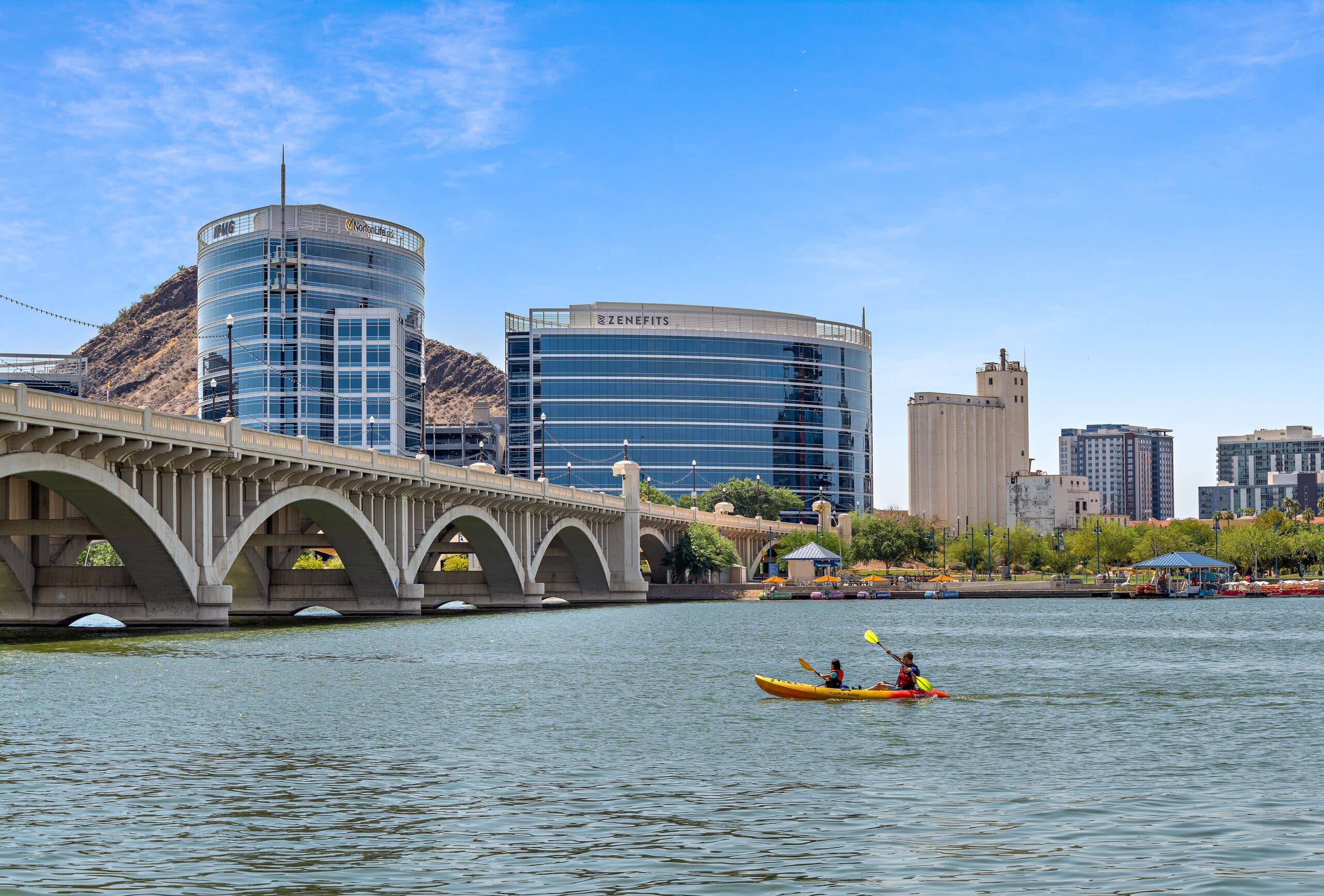 People kayaking on Tempe Town Lake